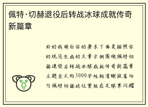 佩特·切赫退役后转战冰球成就传奇新篇章
